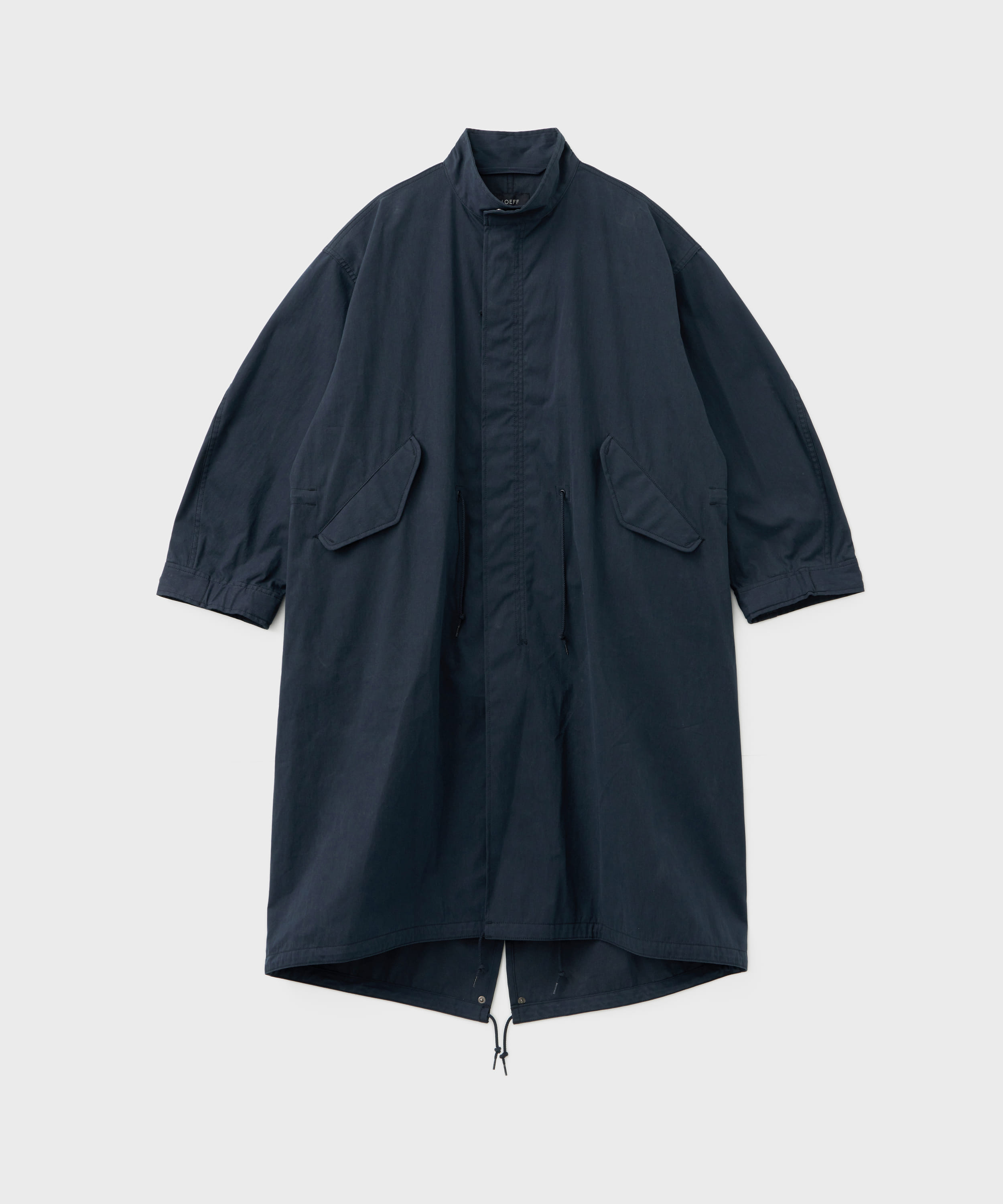 (w) Canvas Stand Collar Military Coat (Navy)